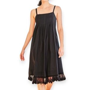 New April Cornell Black Lace Trim Slip Nightie Dress XS NWT